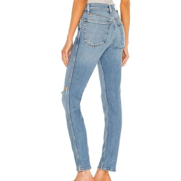 Re/Done Originals 80s Slim Straight Brisk Blue With Rips Women's Size 31 - Picture 2 of 5